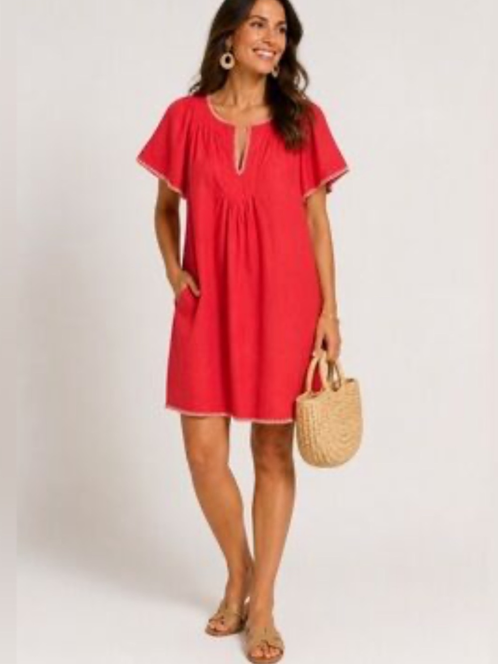 Magaschoni Finley Flutter Sleeve Loose Fit Linen Mini Dress